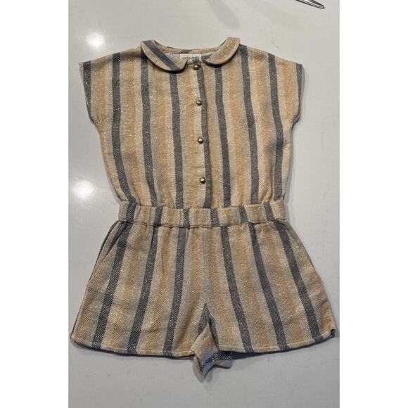 Louis Louise Paris Striped Metallic Romper Girls Size 6 Shimmer Button Front - Picture 1 of 8